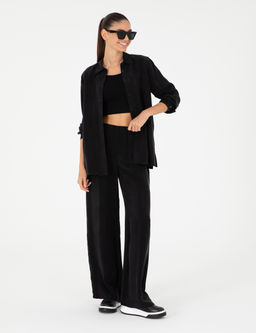 Siyah Comfort Fit Kupro Kuma_ Uzun Kollu G_mlek