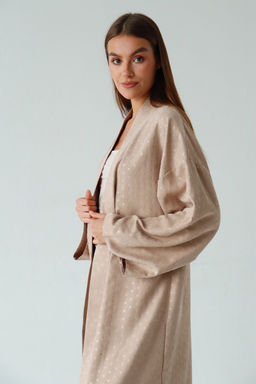 Кимоно длинное бежевое в горох