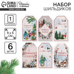 Цена за 4 шт. Шильдик новогодний декоративный в наборе «Волшебный праздник», 6 шт., 9×5 см
