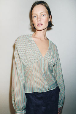 CAMISA RAYAS CINTURA ENTALLADA / blanco/turquesa - Zara фото 2