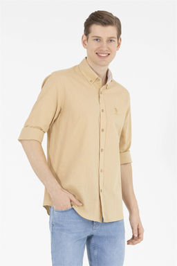 U. S. Polo Assn Мужская рубашка светло-коричневого цвета с длинным рукавом - U.s. polo assn фото 9