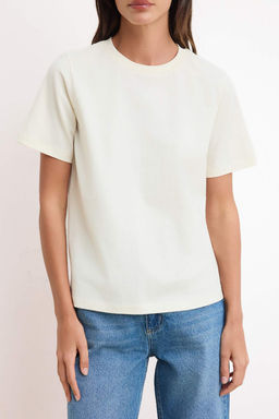 Ekru Regular/Normal Kal?p K?sa Kollu %100 Pamuk Yumusak Orme T-Shirt TWOSS26TS00131