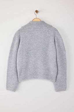 Wardrobe Essentials Gri Fermuarl? Yumusak Dokulu Genis Kal?p Triko H?rka|TWOAW26HI00049