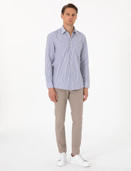 Mavi Slim Fit _izgili Uzun Kollu G_mlek