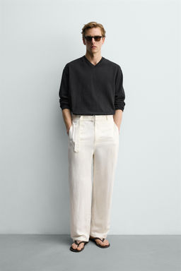 PANTAL?N RELAXED FIT VISCOSA - LINO CINTUR?N / Crudo