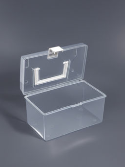 Бокс для хранения мелочей, с ручкой, 19.5×12×11 см, прозрачный/белый