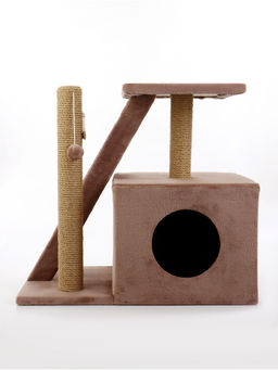 Домик для кошек с когтеточкой «Домосед», с лестницей и площадкой, 60×35×56 см, капучино