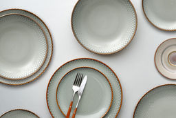 Пара чайная, керамика, серо-бежевая, с коричневым кантом, Mandala LUNASOL