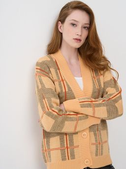 Кардиган женский 7232-14090. 297/267/435 персиковый крем/апельсин/антрацит