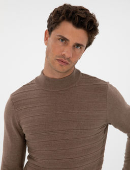 Vizon Melanj Slim Fit _eyrek Yaka Triko Kazak