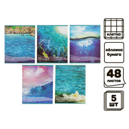 Комплект тетрадей из 5 шт, 48 листов, клетка, Океан, обложка мелованная бумага, блок №2, белизна 75% (серые листы) - Calligrata фото 4