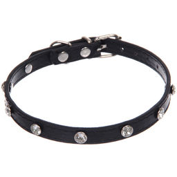 Цена за 4 шт. Ошейник для собак и кошек со стразами "На стиле", цвет черный, 1см, размер S, 28*30см (лейбл)