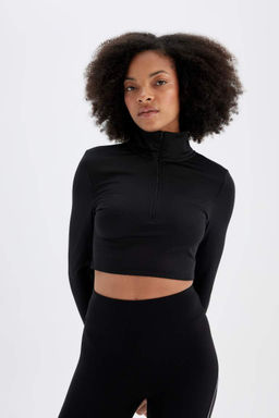 DeFactoFit Футболка узкого кроя с высоким воротником и длинными рукавами на молнии  фото 5