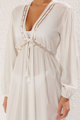 Ekru Maxi Dokuma Serit Aksesuarl? Baglama Detayl? Plaj Kimono&Kaftan TBESS25KM00011 - Trendyolmilla фото 5