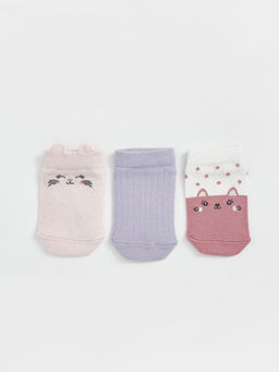 Bask?l? K?z Bebek Patik ?orap 3l?