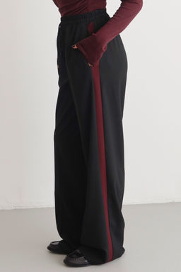 Siyah Bordo Cizgili Beli Lastikli Wideleg/Genis Paca Dokuma Pantolon TWOAW26PL00174 - Trendyolmilla фото 3