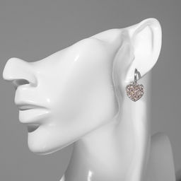 Серьги висячие со стразами «Мишка» с сердцем, белые в серебре