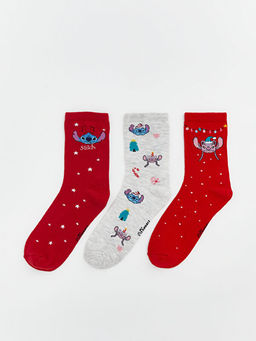 Stitch Desenli K?z ?ocuk Soket ?orap 3l?