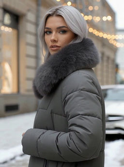 Пальто зимнее утепленное с мехом и капюшоном тренд темно-зеленого цвета 7630TZ - Visdeer фото 24