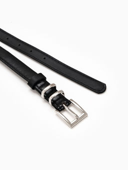 Ремень женский тонкий, 110×2 см, пряжка металл, серебристая, чёрный