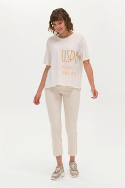 Женская кремовая футболка с круглым вырезом Неожиданная скидка в корзине - U.s. polo assn фото 4