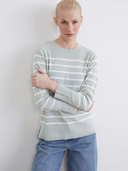 Bisiklet Yaka ?izgili Kad?n Triko Kazak