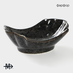 Салатник Magistro «Ночной дождь», 13×8×4.5 см, фарфор, чёрный