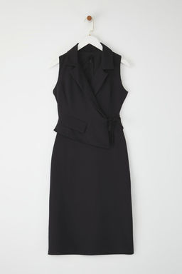 TRENDYOLMILLA Siyah A Kesim Ceket Yaka Midi Dokuma Elbise TWOSS25EL00298  фото 7