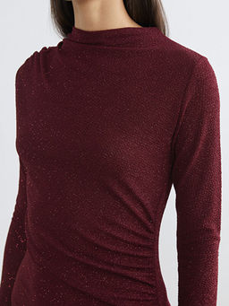 Dik Yaka Parlak G?r?n?ml? B?zg?l? Elbise