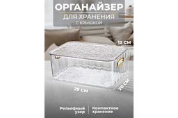 Органайзер д/хранения с крышкой 29,5*20,5*12,5 см с ручками, прозрачный пластик