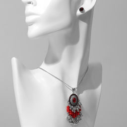 Гарнитур 2 предмета: серьги, кулон «Соло» овал, цвет красный в чернёном серебре, 48 см