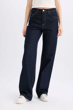 Straight Wide Yuksek Bel Uzun Jean Pantolon