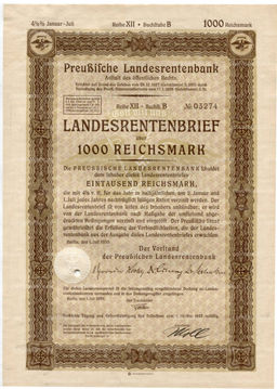 Облигация 4,5% 1000 рейхсмарок 1939 года Германия