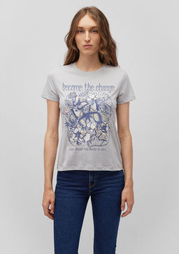 Kelebek Bask?l? Gri Tisort - Mavi фото 3