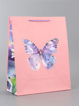 Цена за 2 шт. Пакет подарочный ламинированный вертикальный «Портрет бабочки» 26×12×32 см