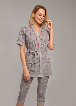 Комплект с халатом ЗАЙКА МОЯ : халат + майка + бриджи (серый 3)