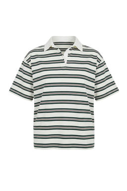 Wardrobe Essentials-Ekru Cizgili Normal Kal?p K?sa Kollu Tok %100 Pamuk Orme T-shirt TWOSS26TS00027