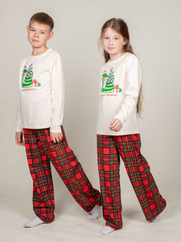 Пижама детская (джемпер+брюки) 9135 молочный/зеленая клетка 650 Be Friends  фото 4