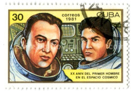 Марка Попов и Рюмин 185 суток в космосе 1981 год Куба