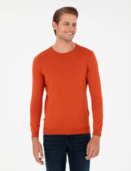 Turuncu Slim Fit Bisiklet Yaka Basic Triko Kazak