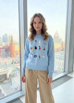 K13362 Джемпер (вязаный трикотаж) ГОЛУБОЙ