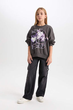 Толстовка с широким кроем и круглым вырезом для девочек Wednesday Oversize - Defacto фото 2