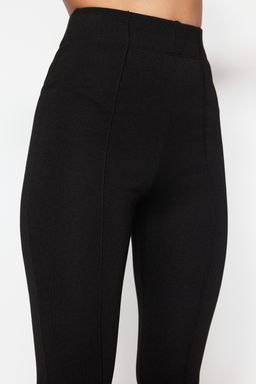 Siyah Nervurlu Beli Lastikli Flare/Ispanyol Paca Yuksek Bel Orme Pantolon TWOSS20PL0342