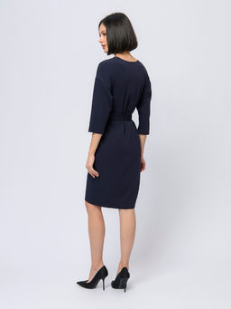 Платье синего цвета длины миди с красной вставкой и рукавами 3/4 - 1001dress фото 3