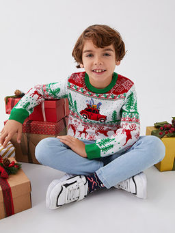 Bisiklet Yaka Y?lba?? Temal? Uzun Kollu Erkek ?ocuk Triko Kazak - Waikiki фото 3