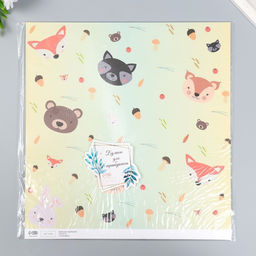 Цена за 5 шт. Бумага для скрапбукинга двусторонняя «Лесные звери и пёсики», плотность 180 г, 30.5×32 см