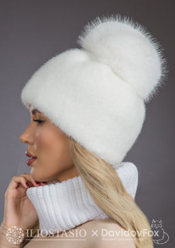 Шапка Лыжница экомех белый