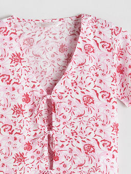 V Yaka ?i?ekli Kad?n Pijama ?st?