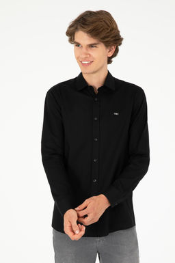 Мужская черная базовая рубашка с длинным рукавом