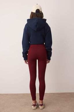 Bordo Yuksek Bel Basic Beli Lastikli Interlok Orme Tayt TWOAW20TA0047